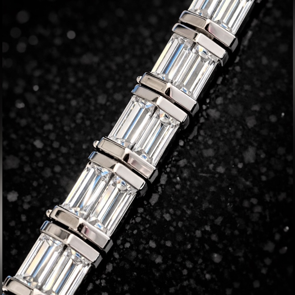 Victoria Wieck vintage CZ emerald cut Baguette tennis bracelet sterling silver